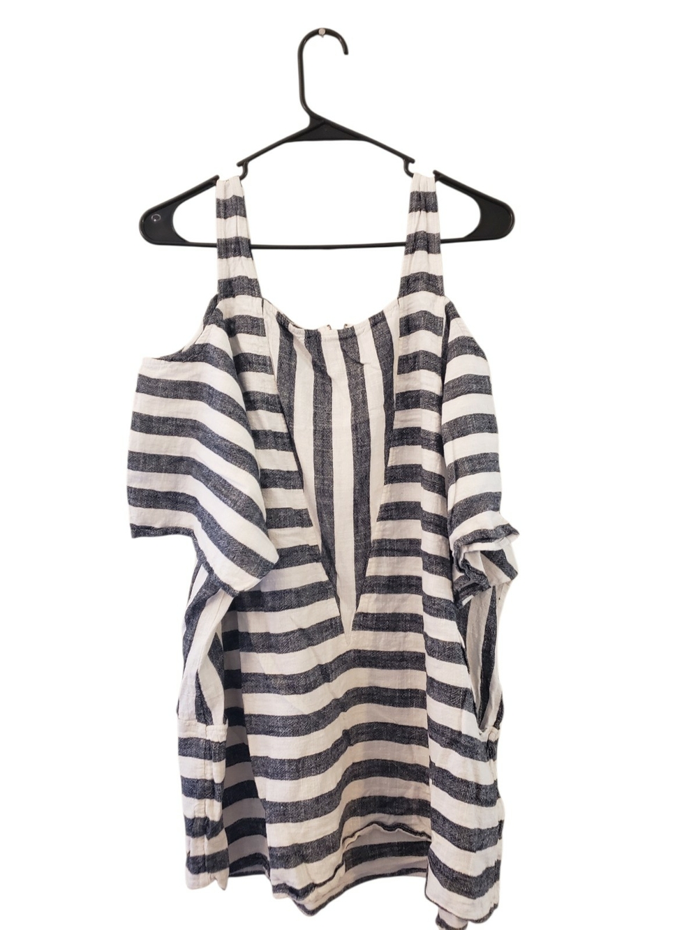 Striped Cold-Shoulder Top in Navy and White